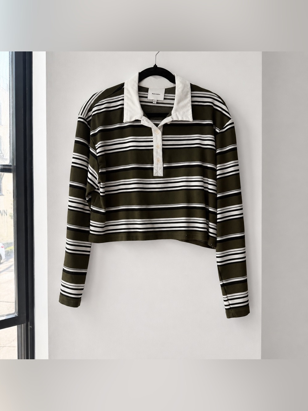 Reformation Anna Rugby Shirt - Olive, White, Black